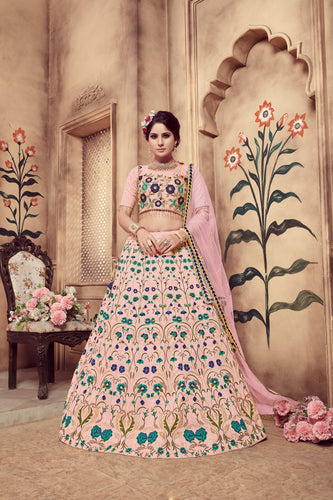 Pink Zari & Sequence Embroidery With Foil Work Silk Lehenga ClothsVilla