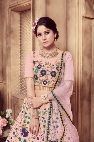Pink Zari & Sequence Embroidery With Foil Work Silk Lehenga ClothsVilla