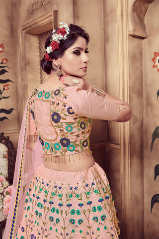 Pink Zari & Sequence Embroidery With Foil Work Silk Lehenga ClothsVilla