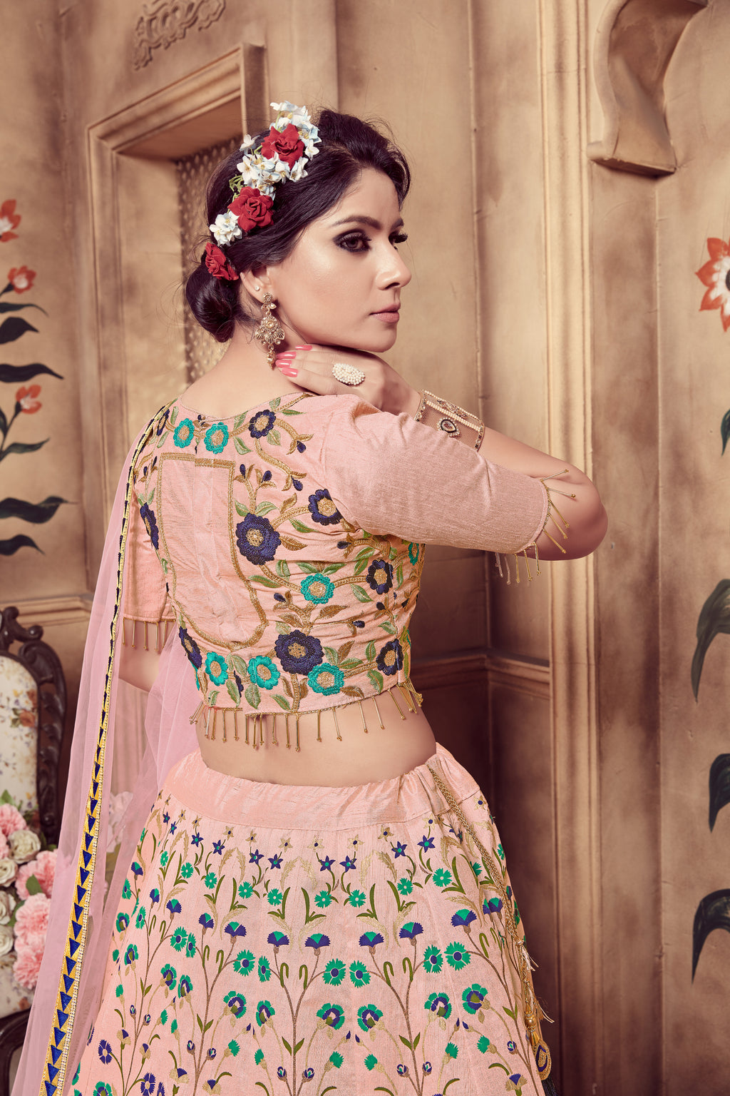 Pink Zari & Sequence Embroidery With Foil Work Silk Lehenga ClothsVilla
