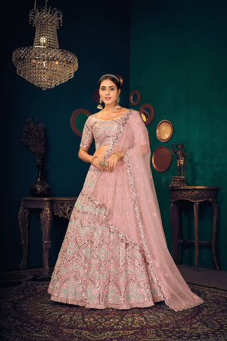 Pink Zarkan, Sequins And Thread Embroidered Crepe Silk Semi Stitched Lehenga ClothsVilla