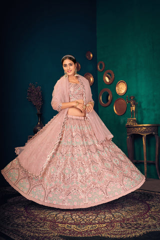 Pink Zarkan, Sequins And Thread Embroidered Crepe Silk Semi Stitched Lehenga ClothsVilla