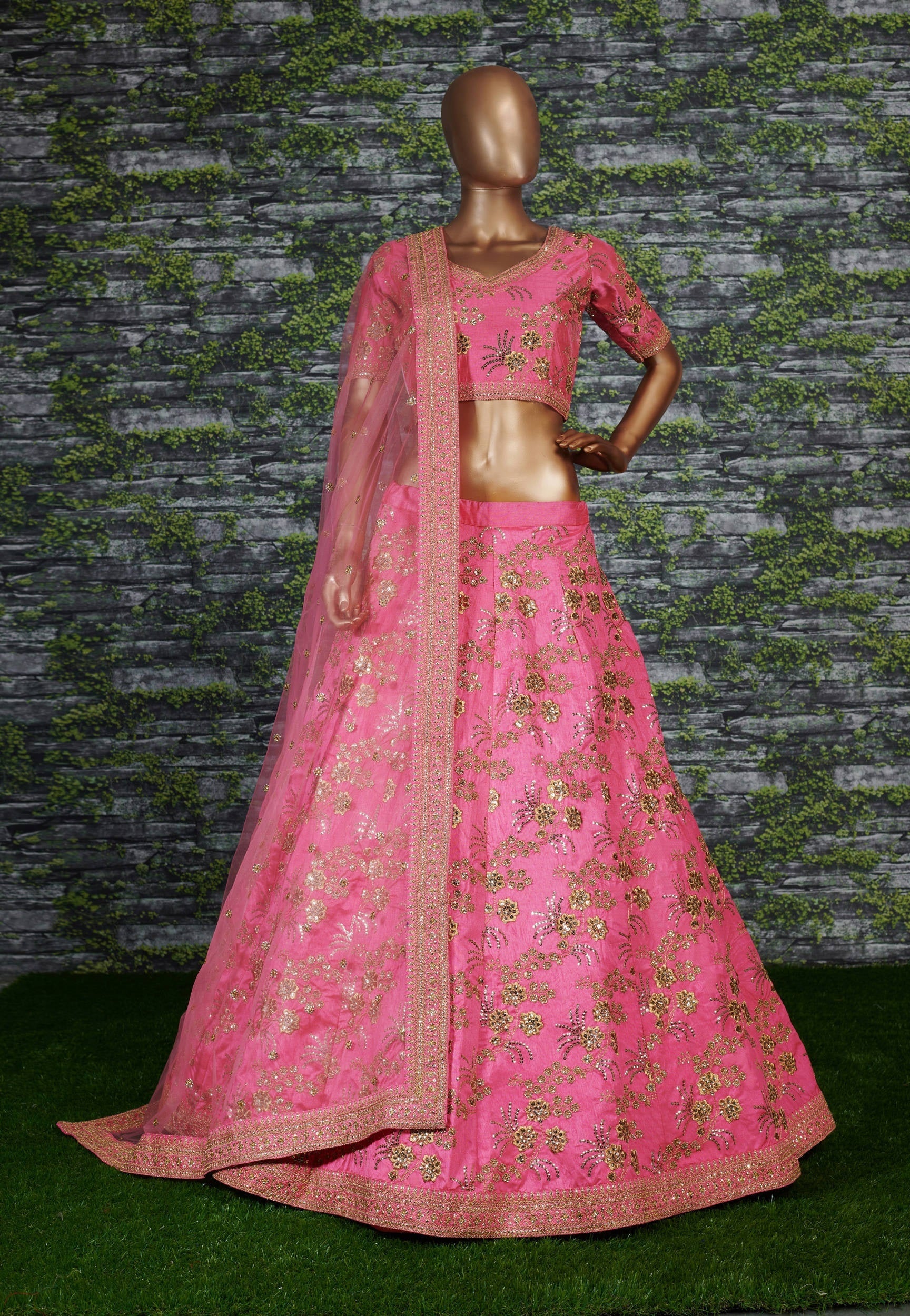 Hypnotic Pink Colored Wedding Wear Embroidered Satin Lehenga Choli Secondary image
