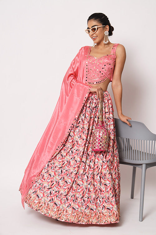 Pink Art Silk Sequence Embroidered Work Lehenga Choli ClothsVilla.com