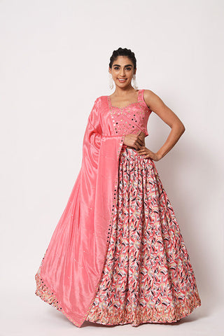 Pink Art Silk Sequence Embroidered Work Lehenga Choli ClothsVilla.com