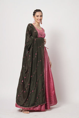 Pink Chinon Silk Embellished Mukaish Work Lehenga Choli ClothsVilla.com