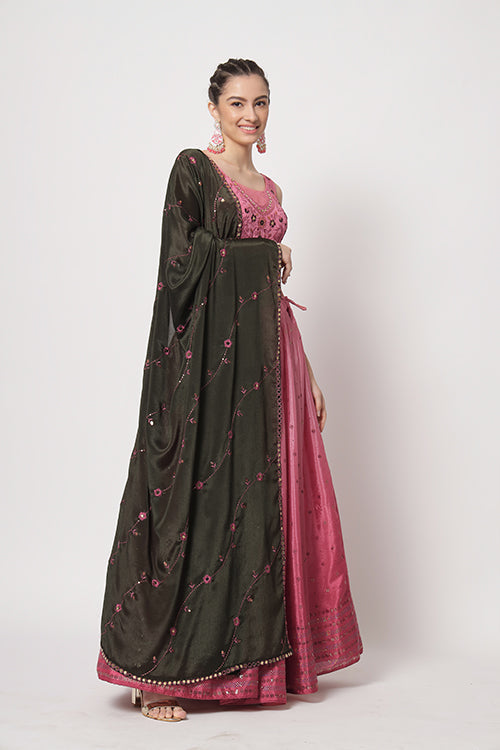 Pink Chinon Silk Embellished Mukaish Work Lehenga Choli ClothsVilla.com