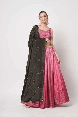 Pink Chinon Silk Embellished Mukaish Work Lehenga Choli ClothsVilla.com