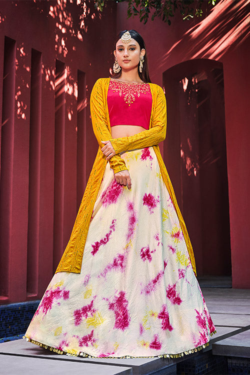 Pink Cotton Shibburi Print Work Lehenga Choli ClothsVilla.com
