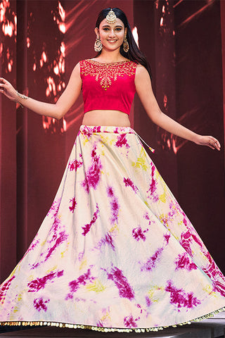 Pink Cotton Shibburi Print Work Lehenga Choli ClothsVilla.com