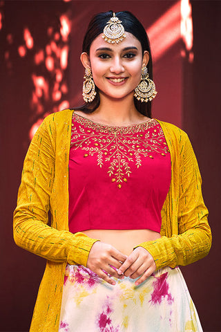 Pink Cotton Shibburi Print Work Lehenga Choli ClothsVilla.com