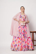 Load image into Gallery viewer, Pink Georgette Print With Sequins Embroidered Work Lehenga Choli ClothsVilla.com