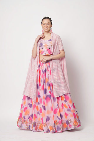 Pink Georgette Print With Sequins Embroidered Work Lehenga Choli ClothsVilla.com