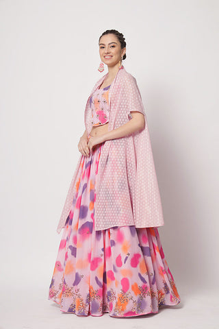 Pink Georgette Print With Sequins Embroidered Work Lehenga Choli ClothsVilla.com