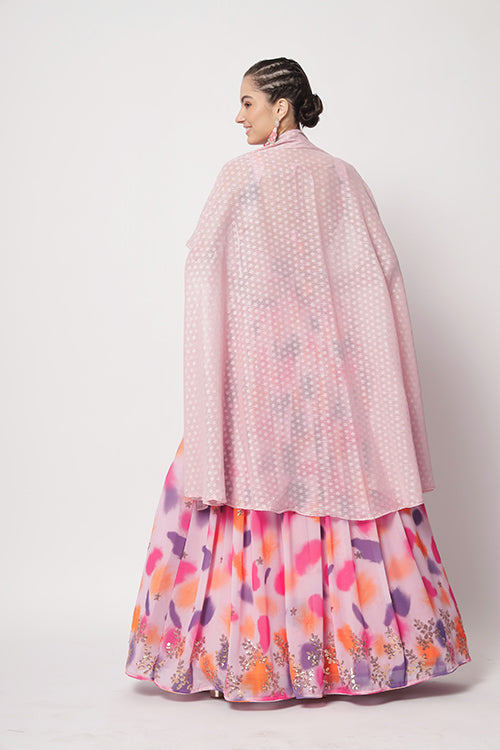 Pink Georgette Print With Sequins Embroidered Work Lehenga Choli ClothsVilla.com