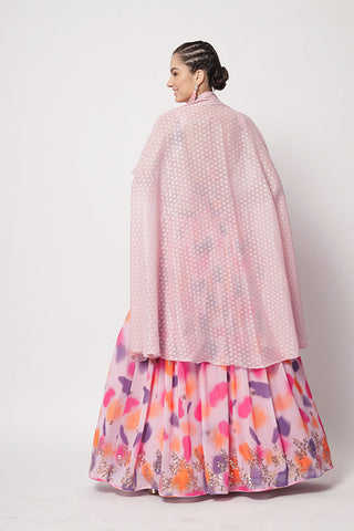 Pink Georgette Print With Sequins Embroidered Work Lehenga Choli ClothsVilla.com