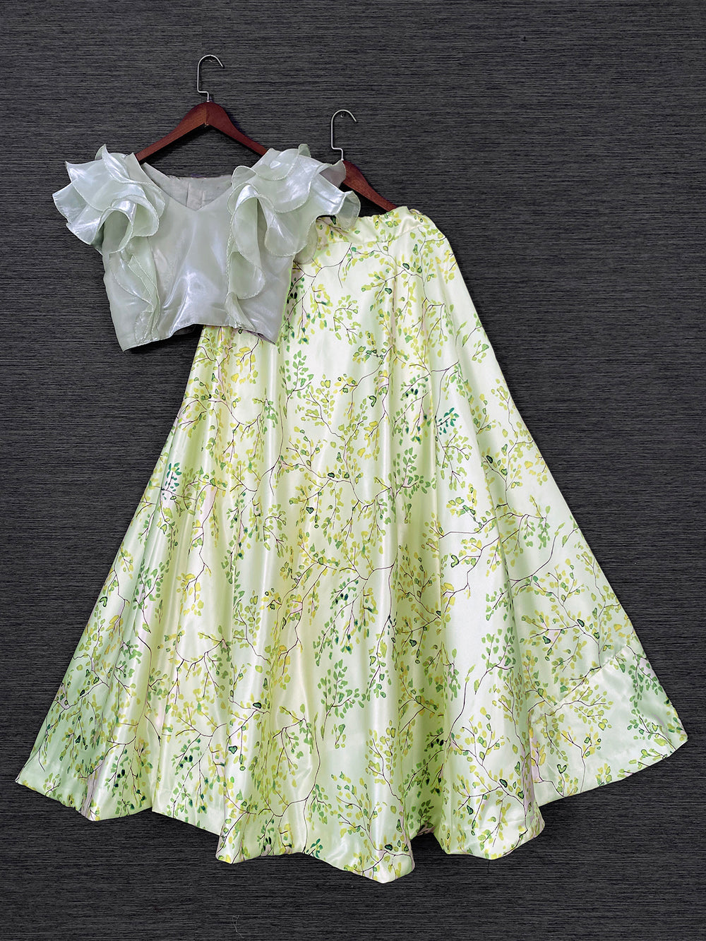 Pista Color Digital Floral Printed Heavy Dull Satin Lehenga With Varisa Silk Choli Clothsvilla