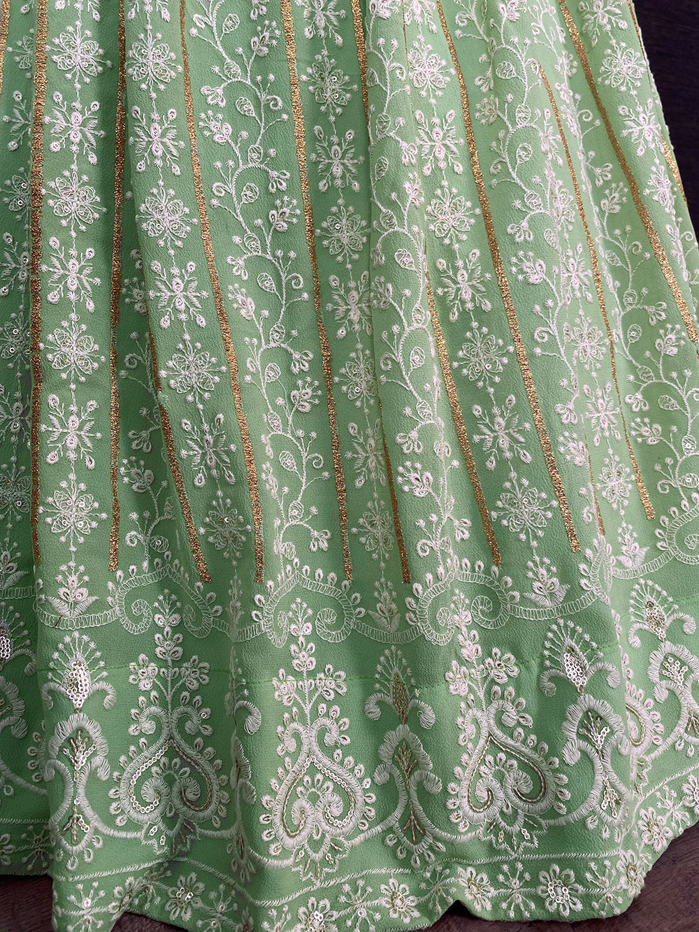 Pista Color Lucknowi Thread Work Georgette Party Wear Lehenga Choli Set Clothsvilla