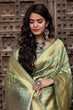 Load image into Gallery viewer, Pista Green Golden Weaving Banarasi Silk Wedding Wear Saree ClothsVilla
