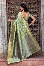 Load image into Gallery viewer, Pista Green Golden Weaving Banarasi Silk Wedding Wear Saree ClothsVilla