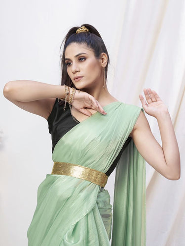 Pistachio Green Pre-Stitched Blended Silk Saree ClothsVilla