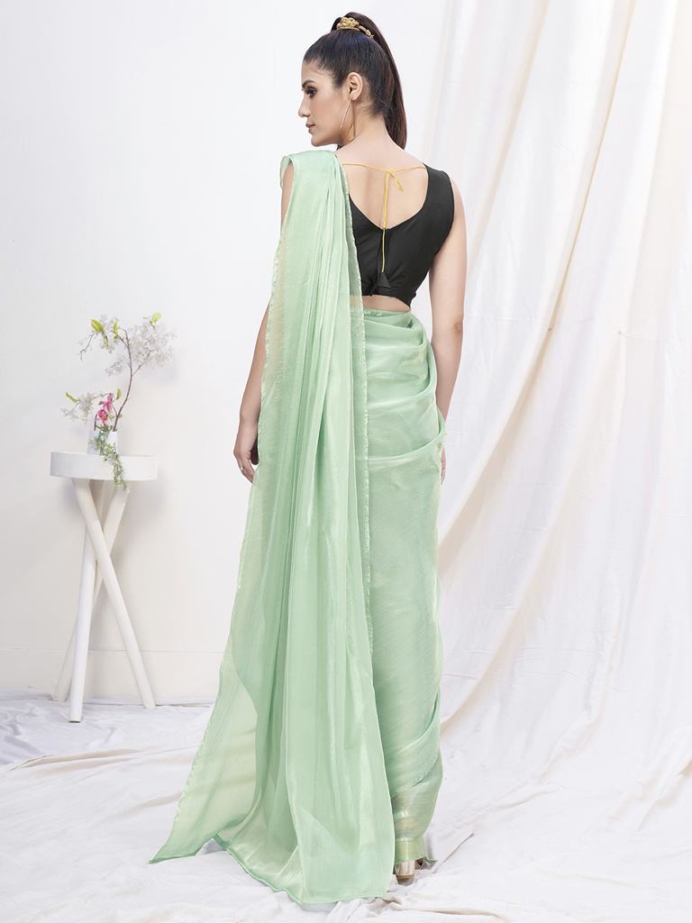 Pistachio Green Pre-Stitched Blended Silk Saree ClothsVilla