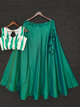 Green Color Taffeta Satin Silk Lehenga Choli With Net Dupatta Clothsvilla