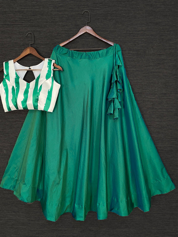 Green Color Taffeta Satin Silk Lehenga Choli With Net Dupatta Clothsvilla