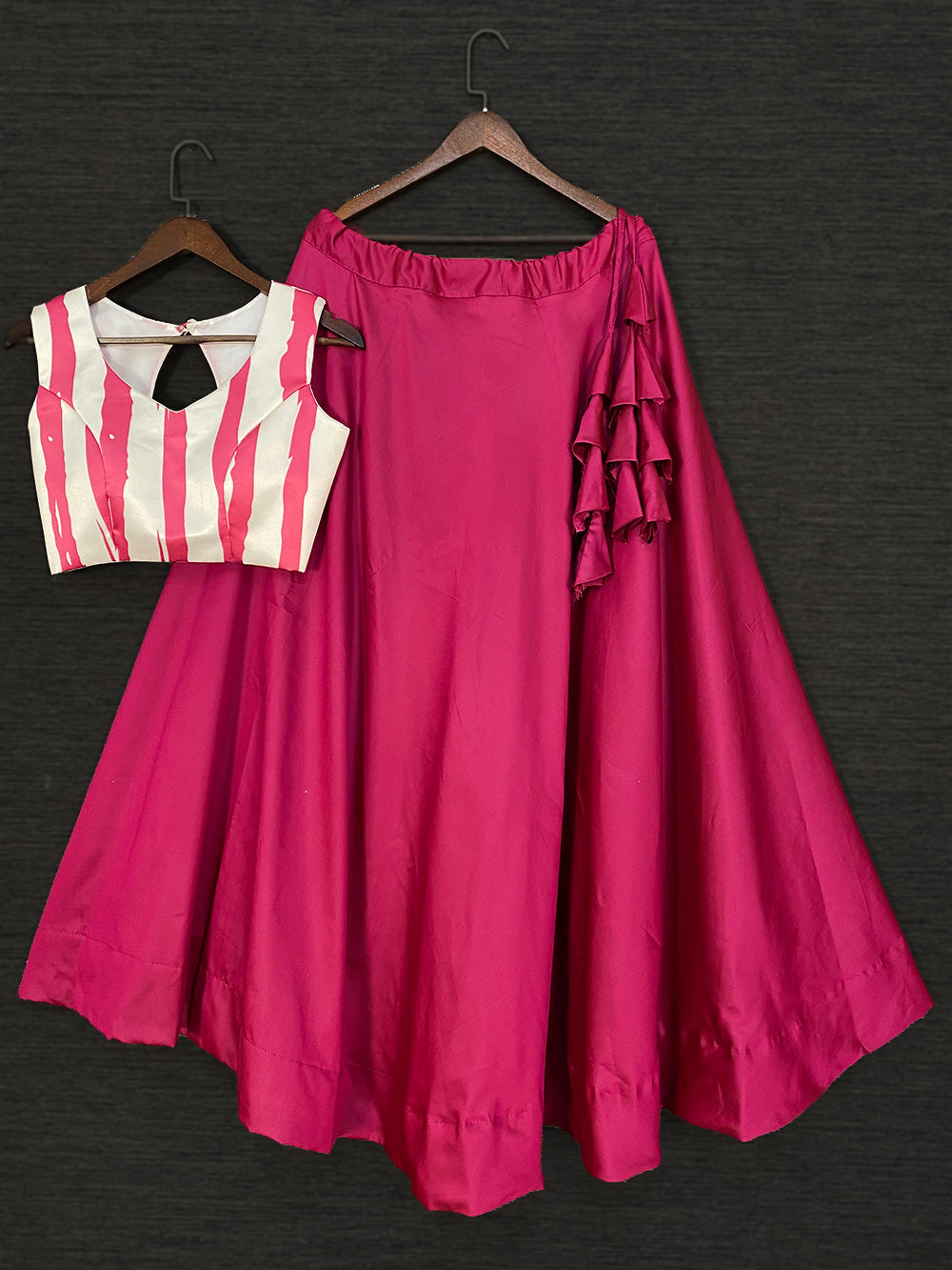 Pink Color Plain Taffeta Satin Silk Lehenga Choli Set Secondary image
