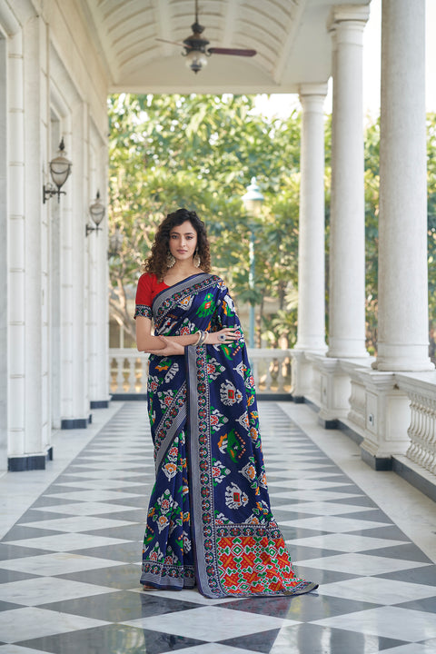 Pleasing Navy Blue Weaving Patola Silk Wedding Wear Saree ClothsVilla Main image