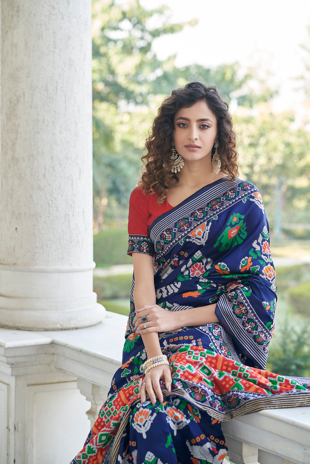 Pleasing Navy Blue Weaving Patola Silk Wedding Wear Saree ClothsVilla