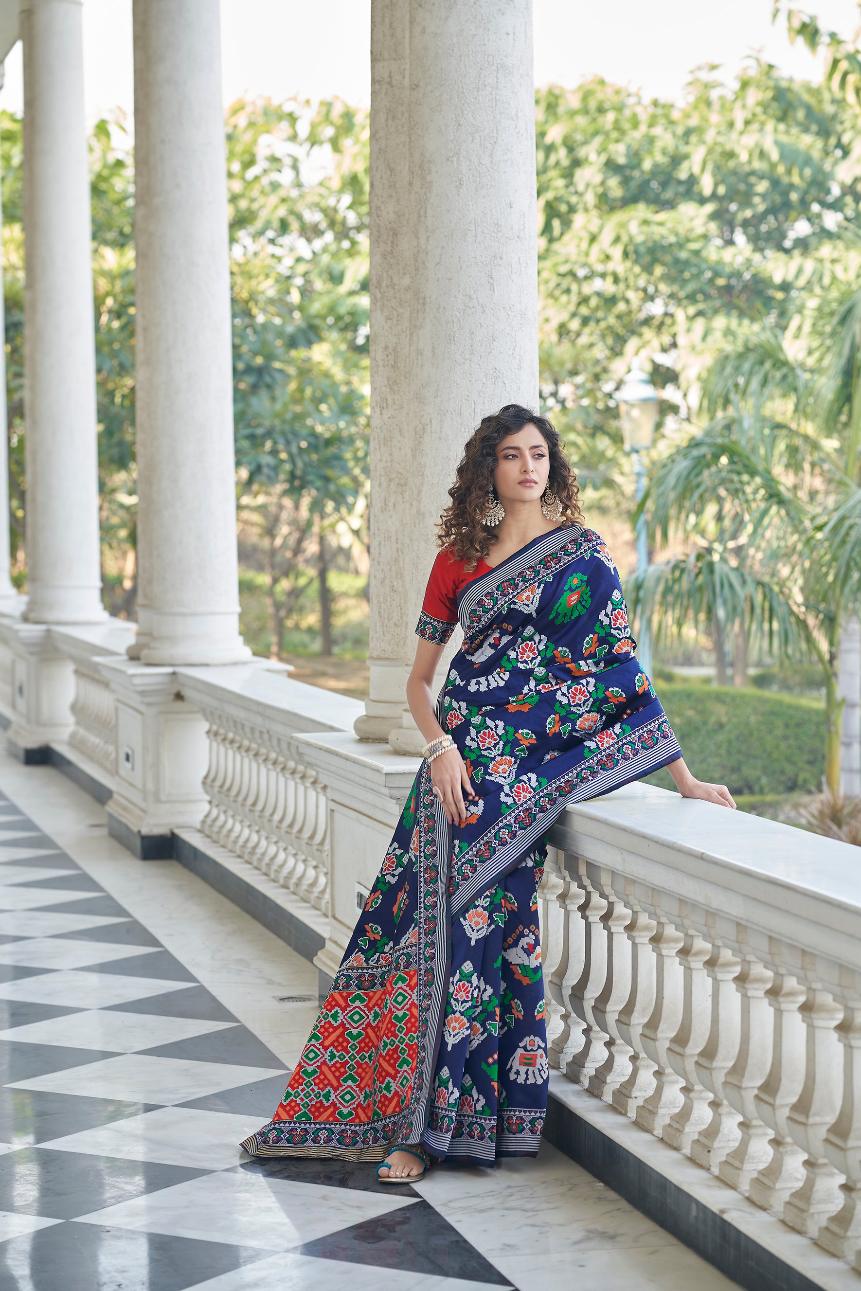 Pleasing Navy Blue Weaving Patola Silk Wedding Wear Saree ClothsVilla