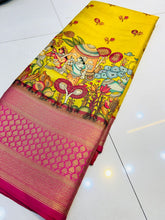 Load image into Gallery viewer, Comely Yellow Kalamkari Printed Saree With Ideal Blouse Piece Policona-Kanjivaram Silk