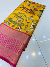 Load image into Gallery viewer, Smart Yellow Kalamkari Printed Saree With Redolent Blouse Piece Policona-Kanjivaram Silk
