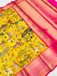 Load image into Gallery viewer, Smart Yellow Kalamkari Printed Saree With Redolent Blouse Piece Policona-Kanjivaram Silk