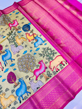 Load image into Gallery viewer, Alluring Beige Kalamkari Printed Saree With Adoring Blouse Piece Policona-Kanjivaram Silk