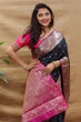 Load image into Gallery viewer, Seraglio Black Soft Banarasi Silk Saree With Divine Blouse Piece Policona-Banarasi Silk