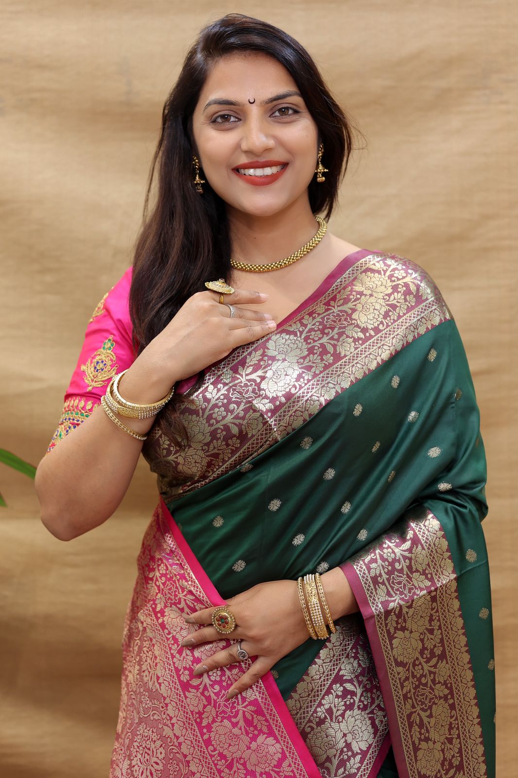 Palimpsest Dark Green Soft Banarasi Silk Saree With Stunner Blouse Piece Policona-Banarasi Silk