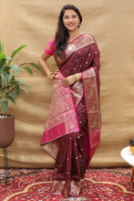 Load image into Gallery viewer, Ailurophile Maroon Soft Banarasi Silk Saree With Girlish Blouse Piece Policona-Banarasi Silk