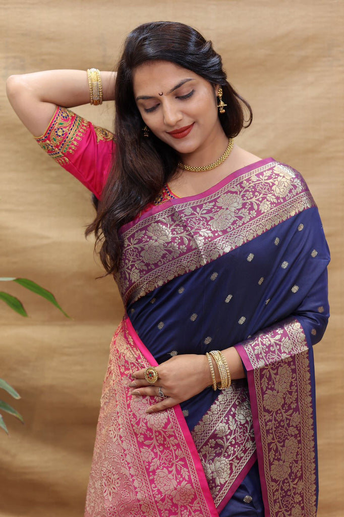 Ahana - Purple Soft Silk Saree - Ananda Blue Blouse – Shraddhaa Trends