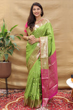 Load image into Gallery viewer, Admirable Parrot Soft Banarasi Silk Saree With Refreshing Blouse Piece Policona-Banarasi Silk