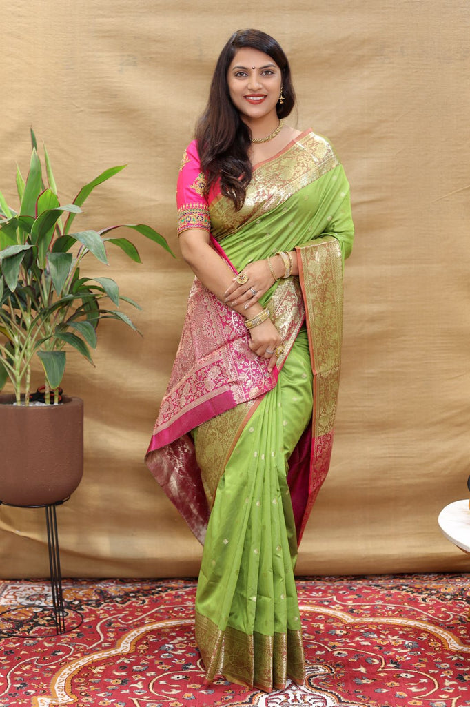 Admirable Parrot Soft Banarasi Silk Saree With Refreshing Blouse Piece Policona-Banarasi Silk