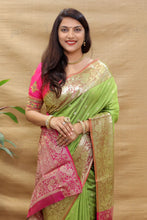 Load image into Gallery viewer, Admirable Parrot Soft Banarasi Silk Saree With Refreshing Blouse Piece Policona-Banarasi Silk