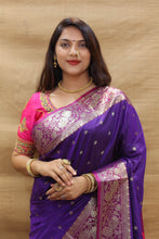 Load image into Gallery viewer, Glorious Purple Soft Banarasi Silk Saree With Elegant Blouse Piece Policona-Banarasi Silk