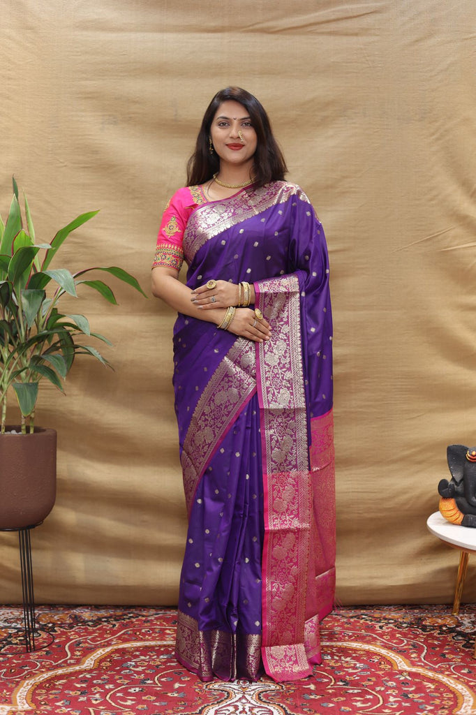 Glorious Purple Soft Banarasi Silk Saree With Elegant Blouse Piece Policona-Banarasi Silk