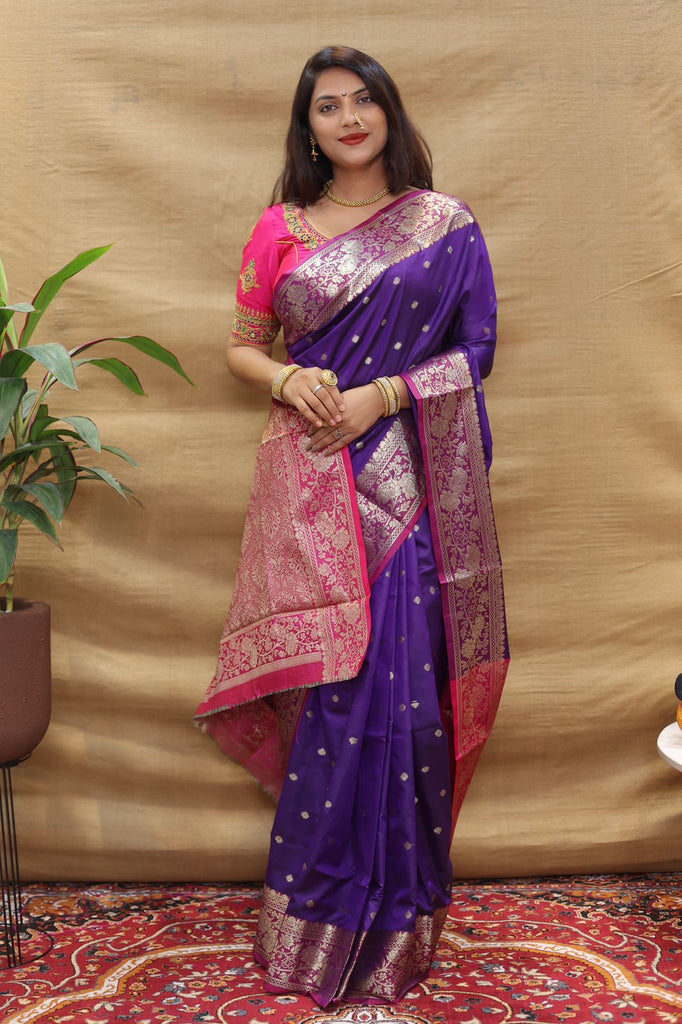 Glorious Purple Soft Banarasi Silk Saree With Elegant Blouse Piece Policona-Banarasi Silk