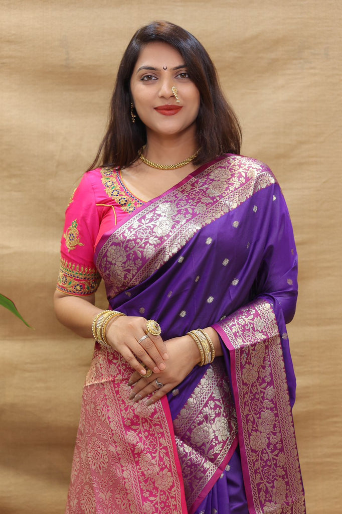 Glorious Purple Soft Banarasi Silk Saree With Elegant Blouse Piece Policona-Banarasi Silk