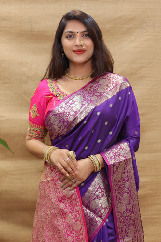 Glorious Purple Soft Banarasi Silk Saree With Elegant Blouse Piece Policona-Banarasi Silk