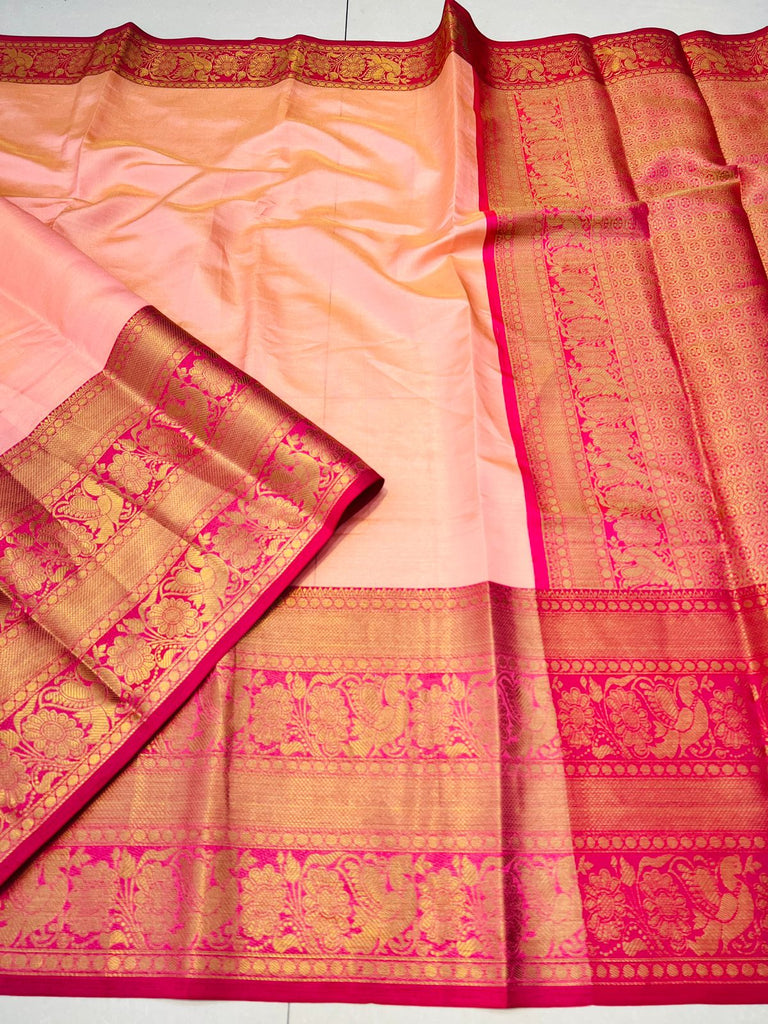 Groovy Pink Kanjivaram Silk Saree With Splendorous Blouse Piece Policona-Kanjivaram Silk