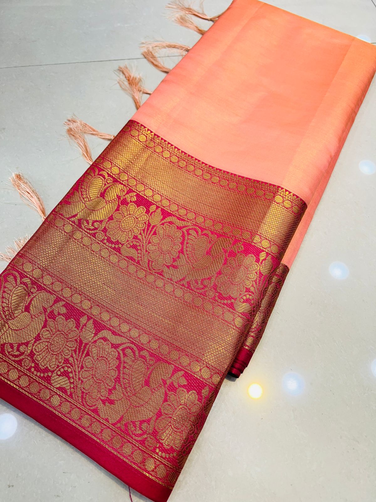 Groovy Pink Kanjivaram Silk Saree With Splendorous Blouse Piece Policona-Kanjivaram Silk Main image
